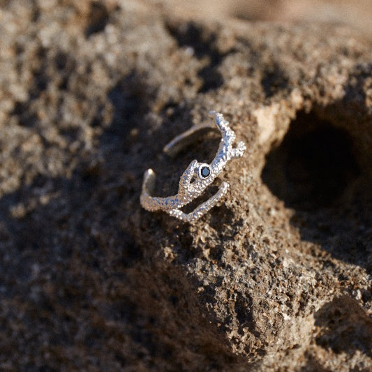 Anillo Eunicella de Plata sobre rocas 