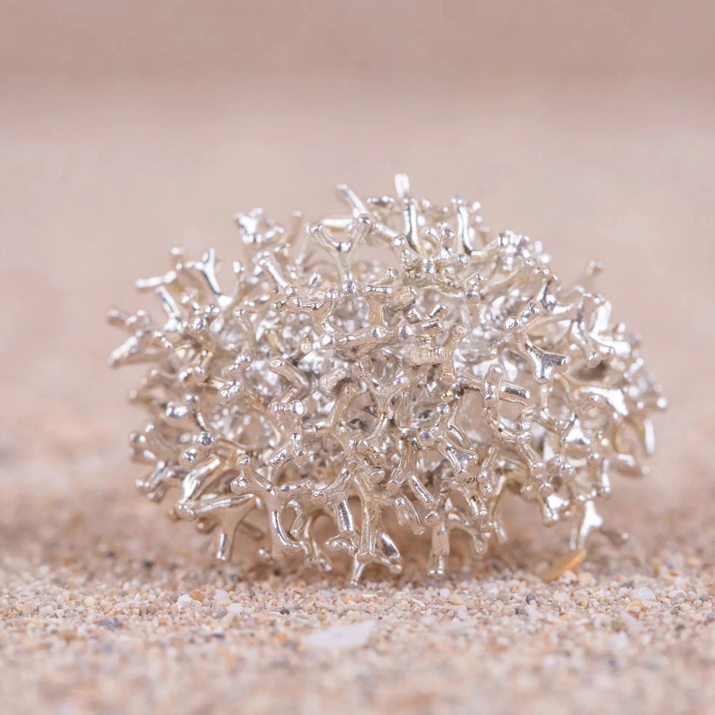 Detalles en macro del Anillo grande Coralina en Plata.