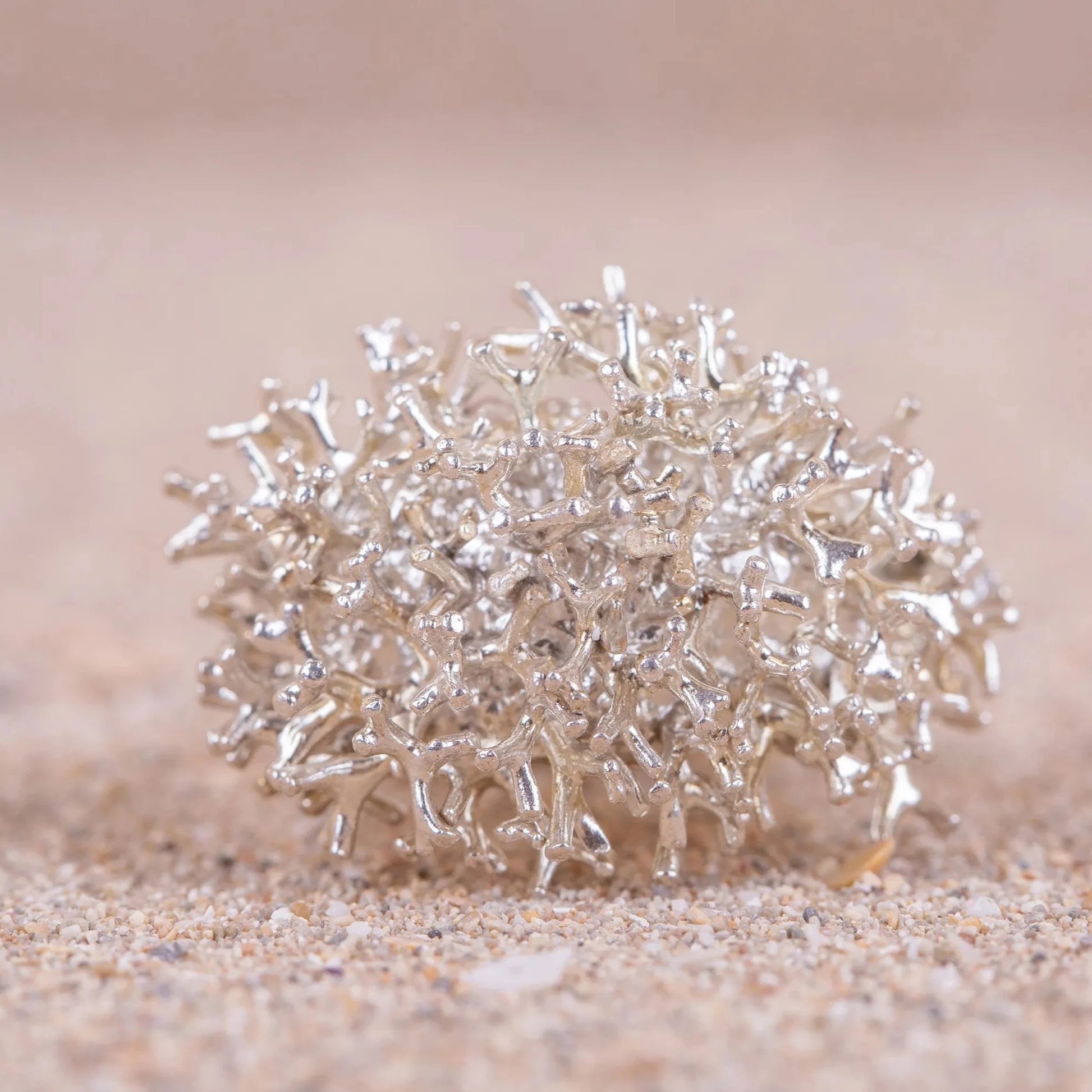 Detalles en macro del Anillo grande Coralina en Plata.
