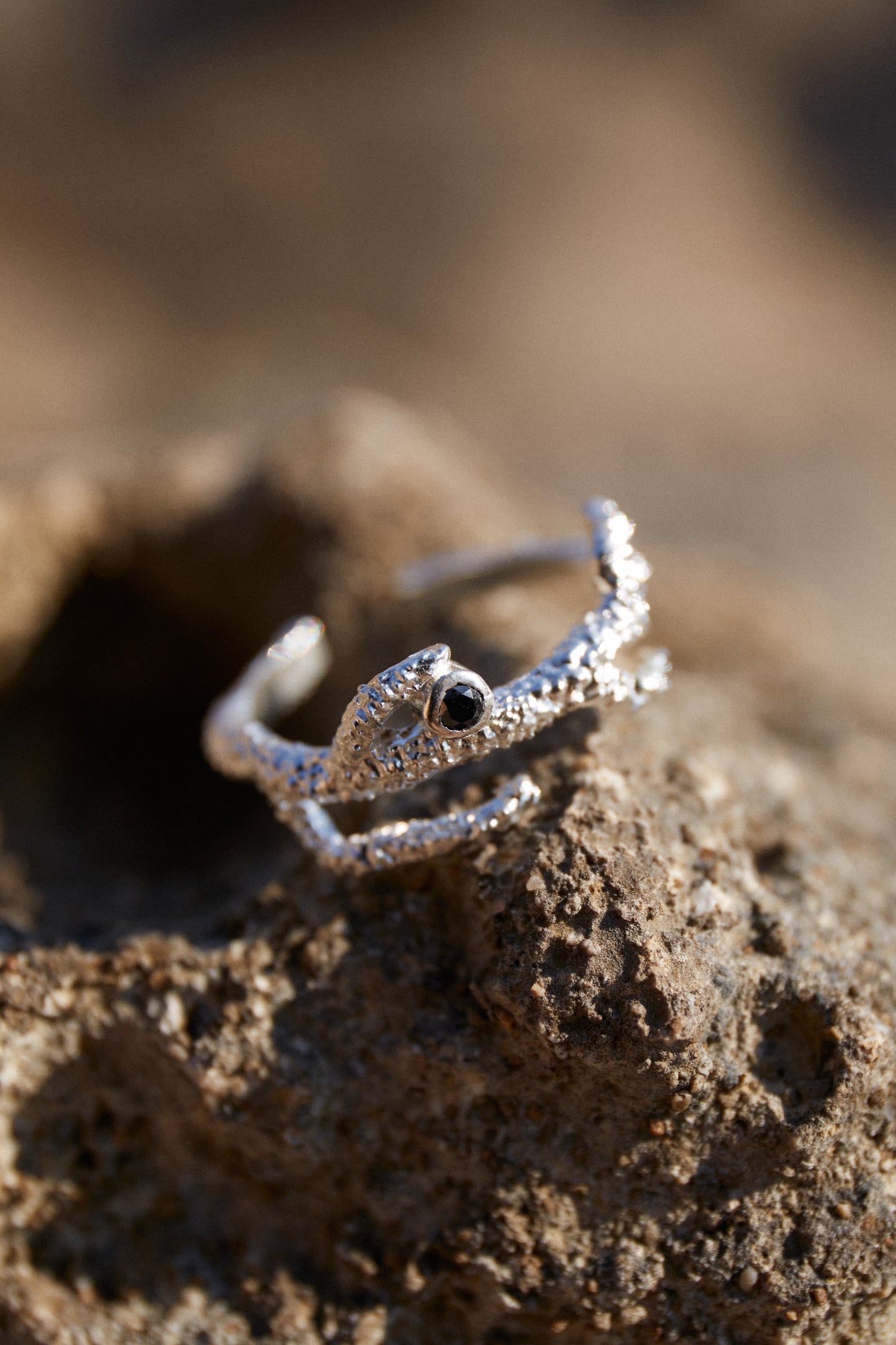 Anillo Eunicella Plata con Diamante negro